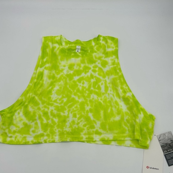 (B51) Lululemon All Yours Crop Tank *Tie Dye color MAR9 (lime green), Sz 12 NWT - Picture 6 of 14